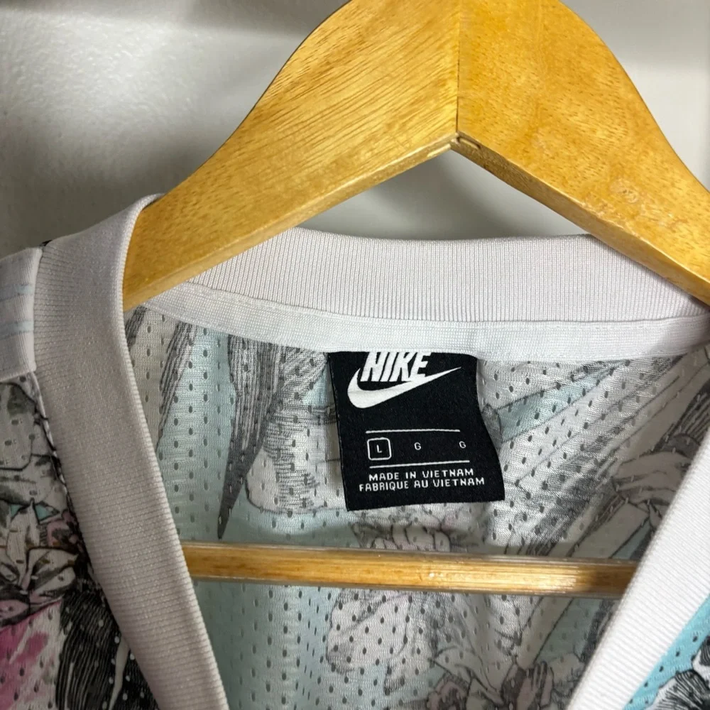 Nike Sportswear Short Sleeve Top Mesh Floral Logo Shirt Blue Size L
